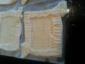 Pastry "docked" and sides pressed with the back of a fork.
