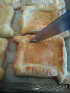 Baked til golden brown.  Run tip of sharp around inside edge.